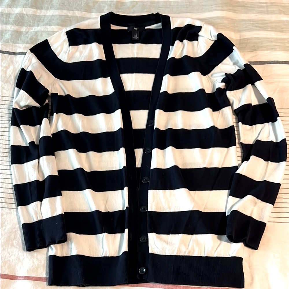 Striped Navy and White Women's cardigan Sweater